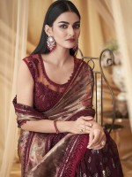 Gold And Wine Shimmer Georgette Silk Saree